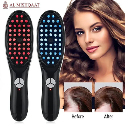 Brosse de Massage Capillaire Électrique avec LED Rouge & Bleue pour le Soin du Cuir Chevelu