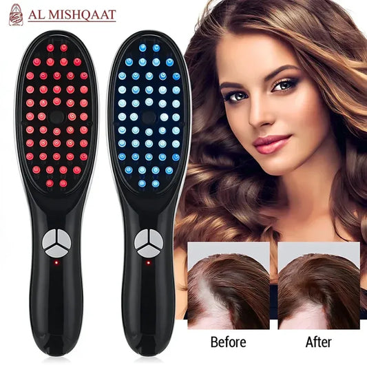 Brosse de Massage Capillaire Électrique avec LED Rouge & Bleue pour le Soin du Cuir Chevelu