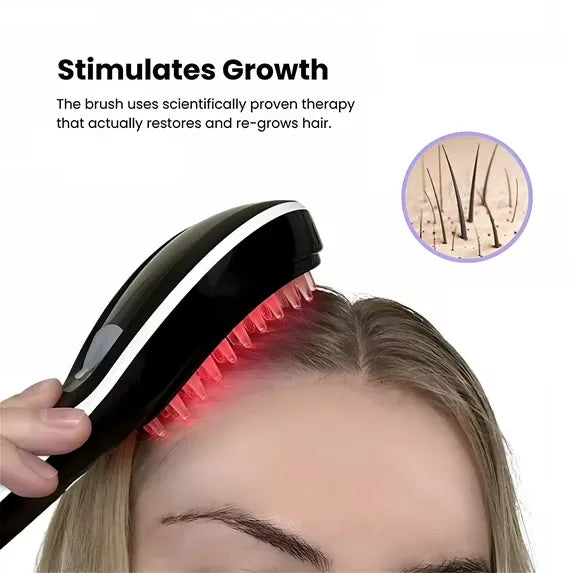 Brosse de Massage Capillaire Électrique avec LED Rouge & Bleue pour le Soin du Cuir Chevelu