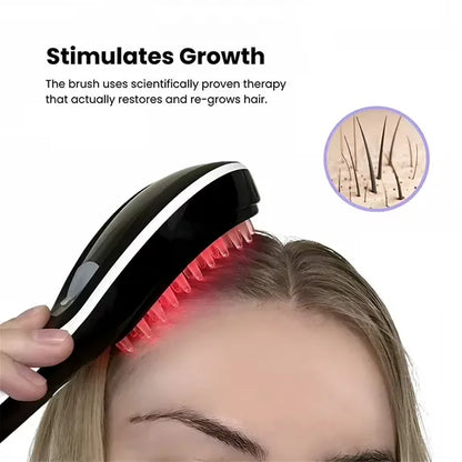 Brosse de Massage Capillaire Électrique avec LED Rouge & Bleue pour le Soin du Cuir Chevelu