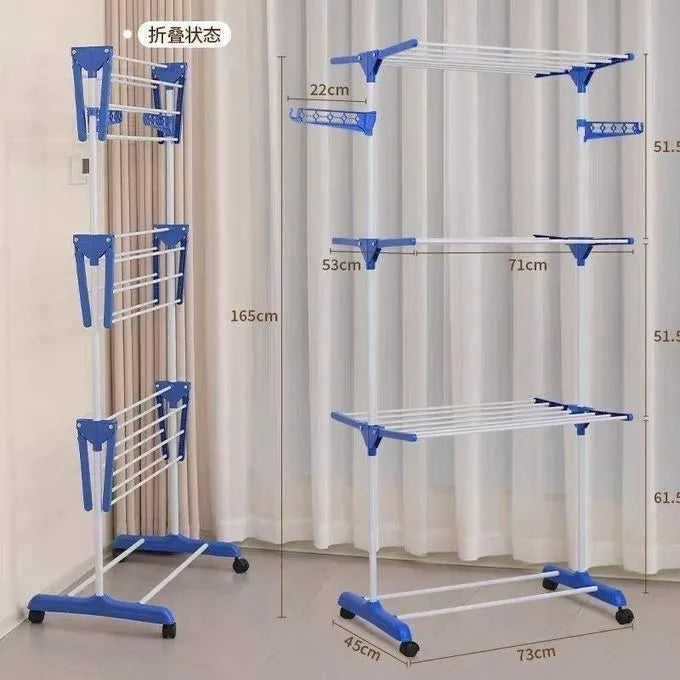 Étendoir à Linge Multi-Niveaux Pliable avec Roulettes et Grande Capacité