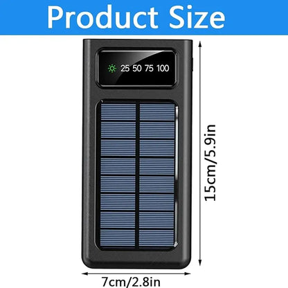 Batterie Externe Solaire 500000mAh avec Charge Rapide et 4 Câbles Intégrés