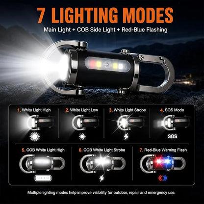 Mini Lampe Porte-Clés Rechargeable avec 7 Modes d'Éclairage et Chargeur de Téléphone