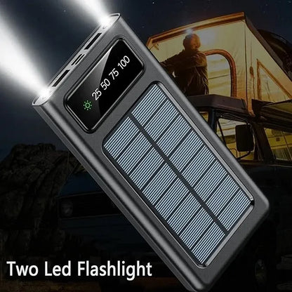 Batterie Externe Solaire 500000mAh avec Charge Rapide et 4 Câbles Intégrés