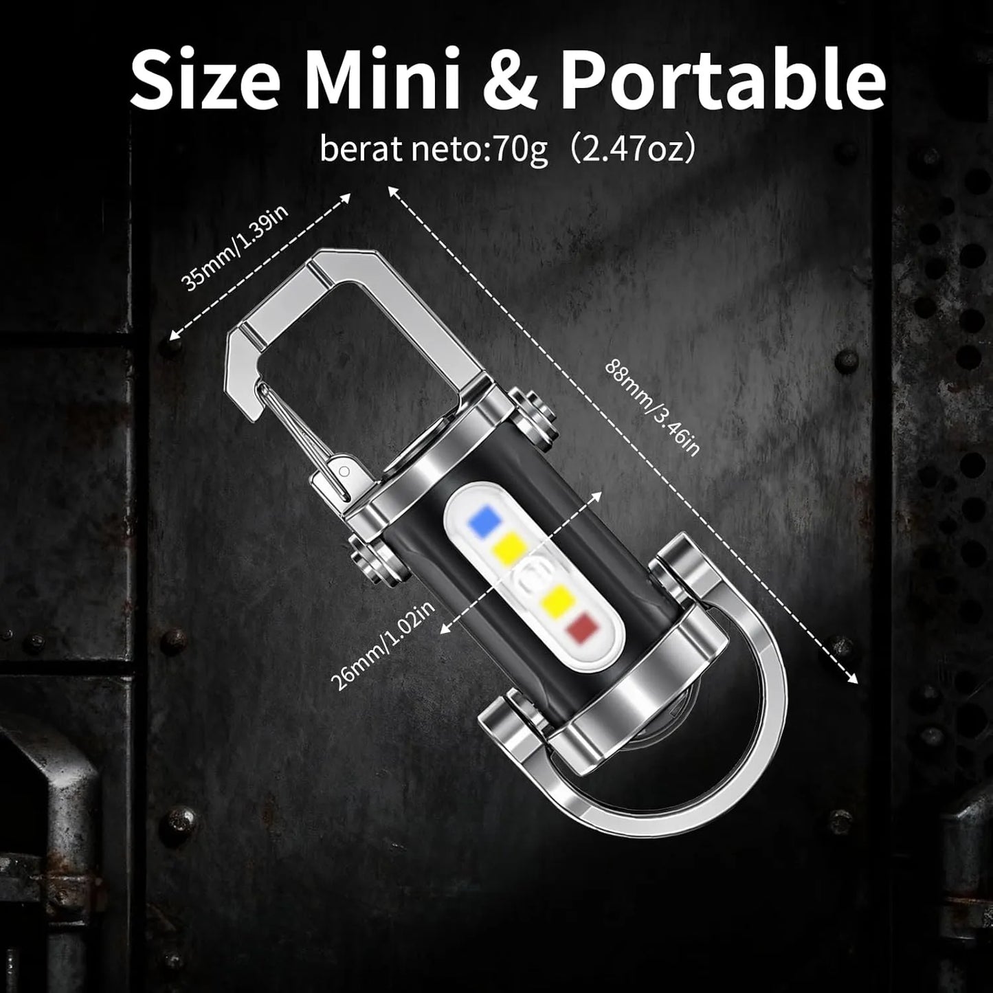 Mini Lampe Porte-Clés Rechargeable avec 7 Modes d'Éclairage et Chargeur de Téléphone