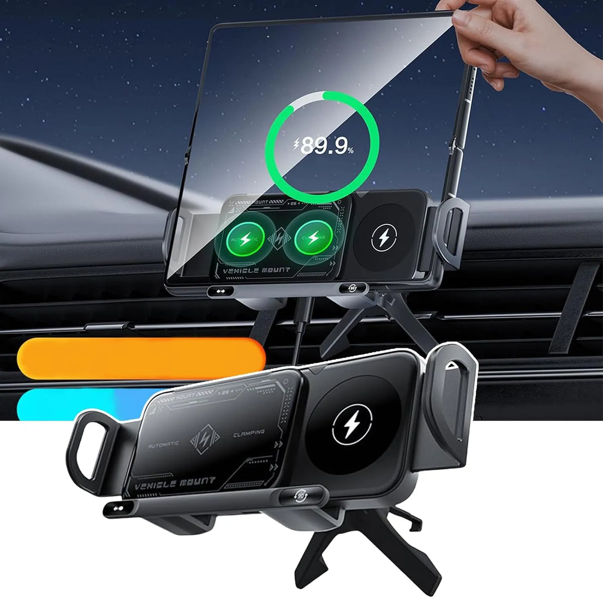 Support de Téléphone Voiture avec Charge Sans Fil et Utilisation à Une Main