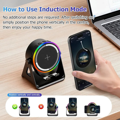 Support Téléphone 360° avec Charge Sans Fil et Speaker Bluetooth et led d’ambience RGB
