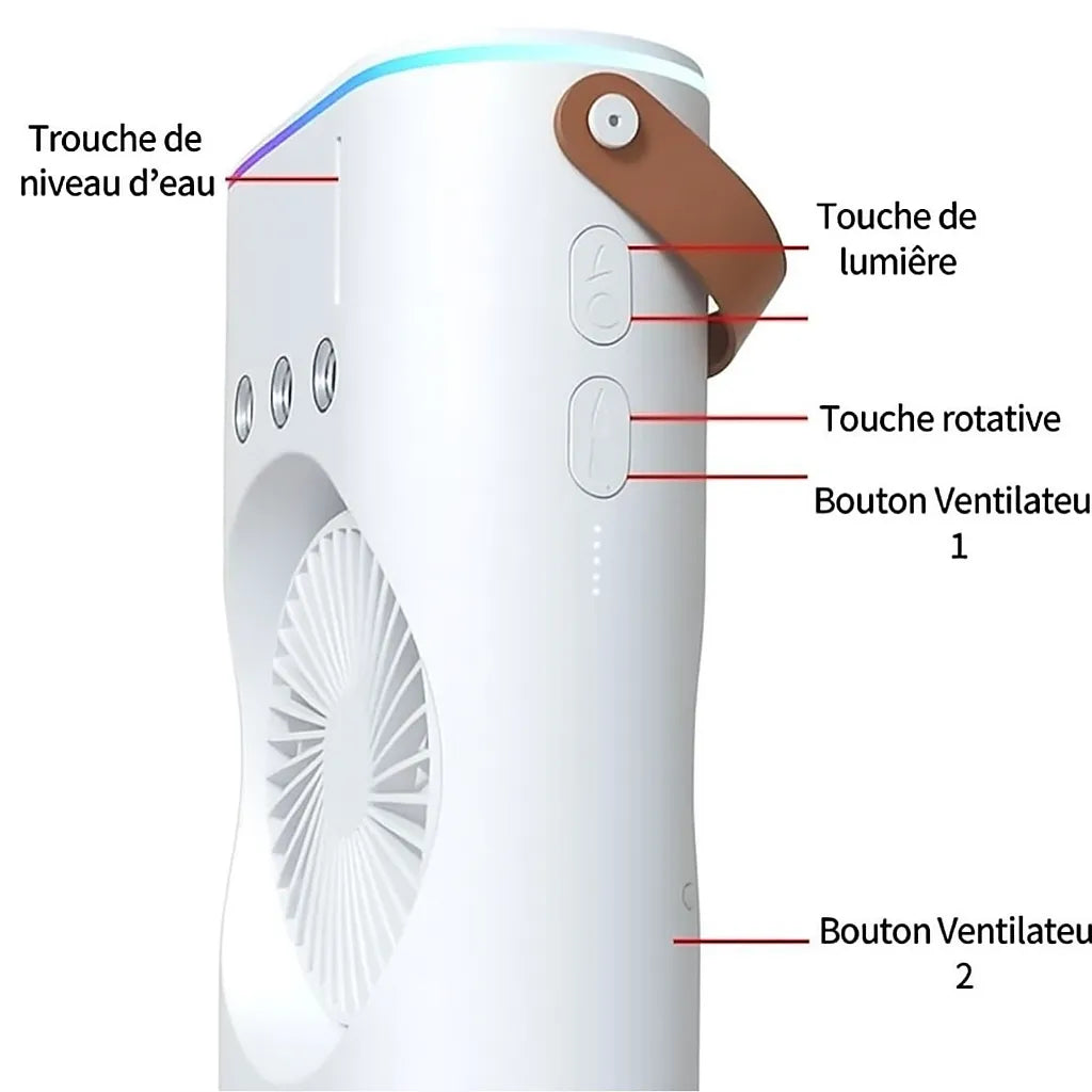 Climatiseur Portable Double Tête avec Brumisateur et Lumière LED