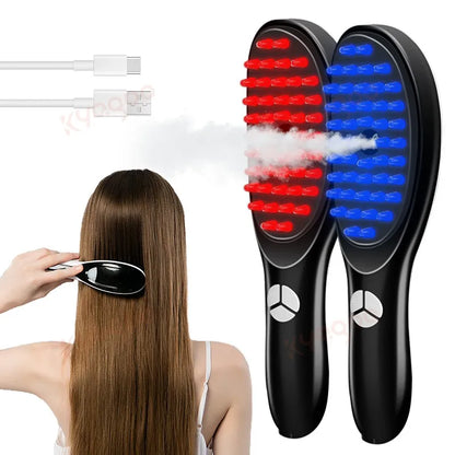 Brosse de Massage Capillaire Électrique avec LED Rouge & Bleue pour le Soin du Cuir Chevelu