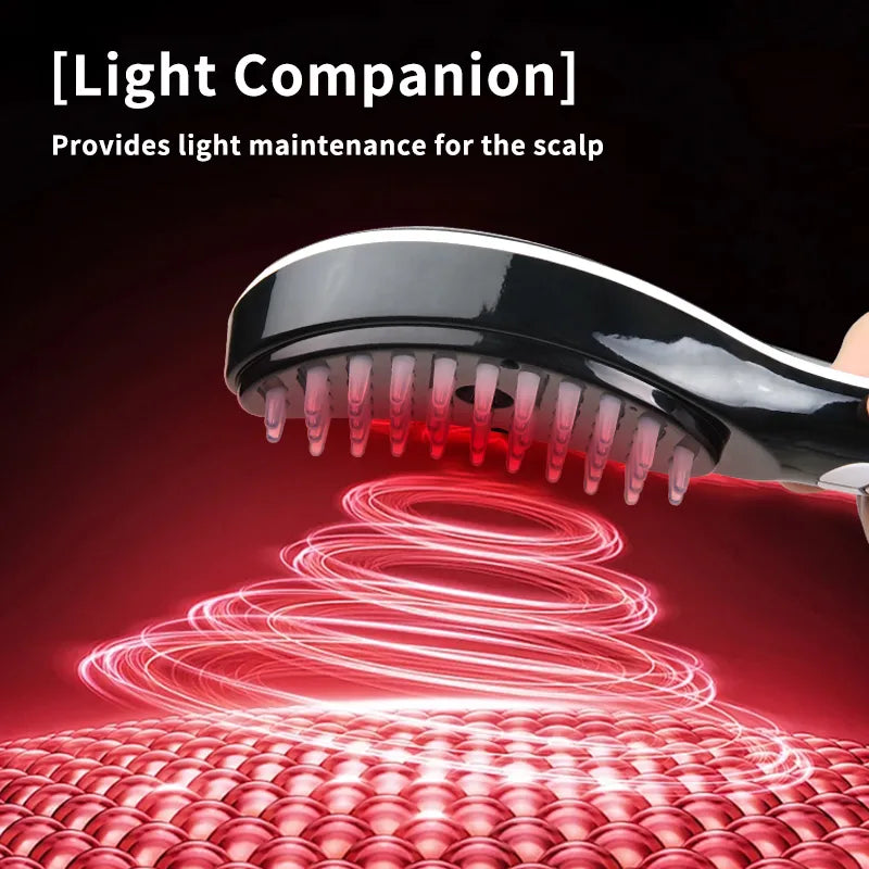 Brosse de Massage Capillaire Électrique avec LED Rouge & Bleue pour le Soin du Cuir Chevelu