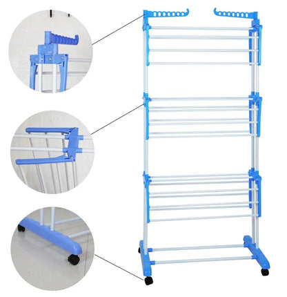 Étendoir à Linge Multi-Niveaux Pliable avec Roulettes et Grande Capacité