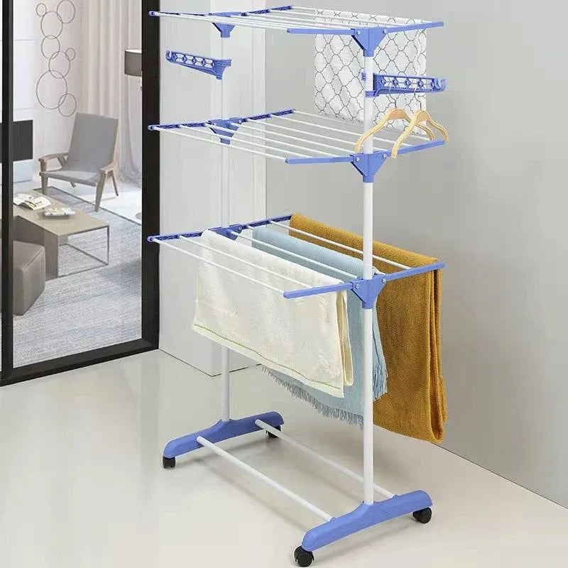 Étendoir à Linge Multi-Niveaux Pliable avec Roulettes et Grande Capacité
