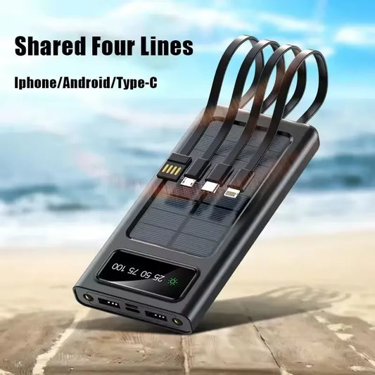 Batterie Externe Solaire  avec Charge Rapide et 4 Câbles Intégrés