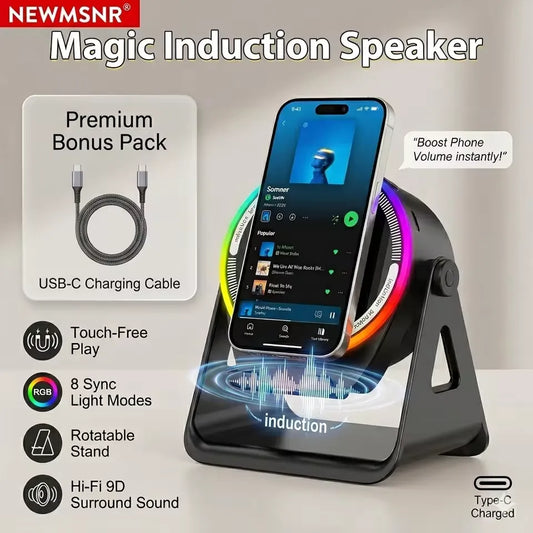 Support Téléphone 360° avec Charge Sans Fil et Speaker Bluetooth et led d’ambience RGB