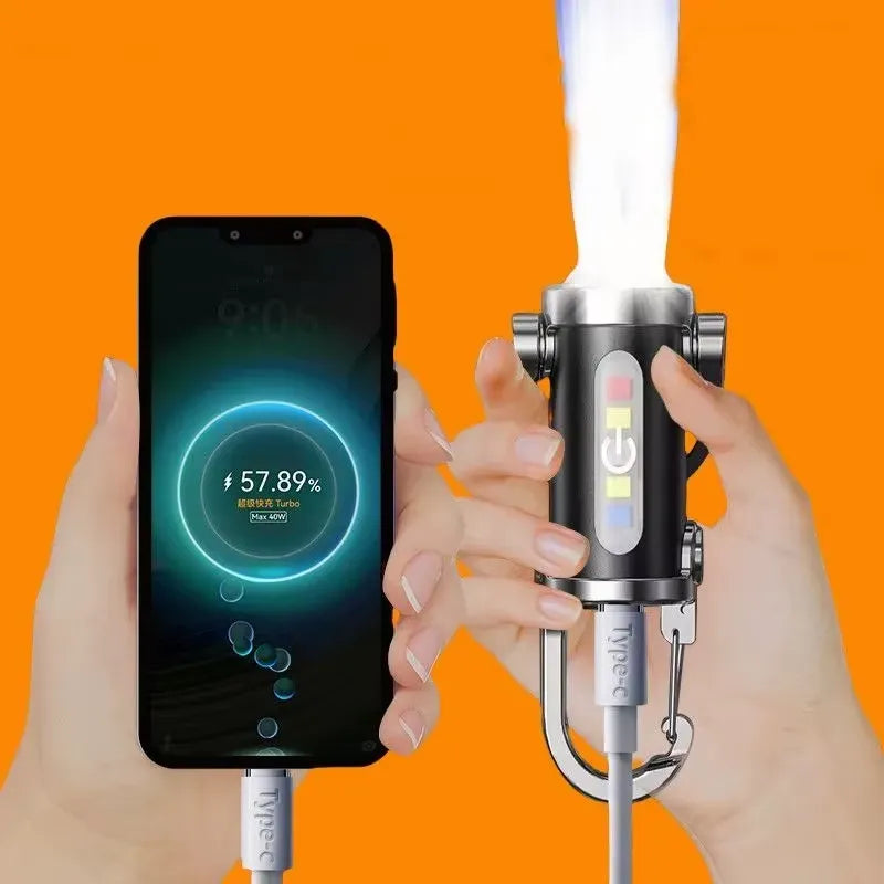 Mini Lampe Porte-Clés Rechargeable avec 7 Modes d'Éclairage et Chargeur de Téléphone