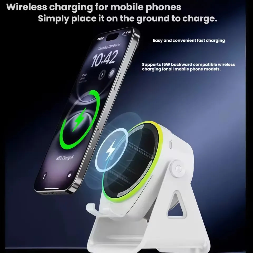 Support Téléphone 360° avec Charge Sans Fil et Speaker Bluetooth et led d’ambience RGB