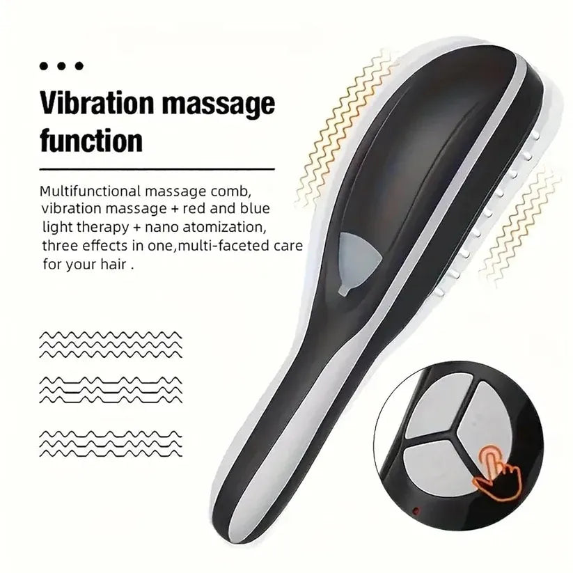 Brosse de Massage Capillaire Électrique avec LED Rouge & Bleue pour le Soin du Cuir Chevelu