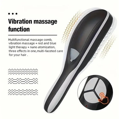 Brosse de Massage Capillaire Électrique avec LED Rouge & Bleue pour le Soin du Cuir Chevelu