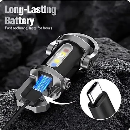 Mini Lampe Porte-Clés Rechargeable avec 7 Modes d'Éclairage et Chargeur de Téléphone