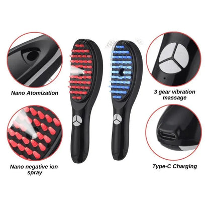 Brosse de Massage Capillaire Électrique avec LED Rouge & Bleue pour le Soin du Cuir Chevelu