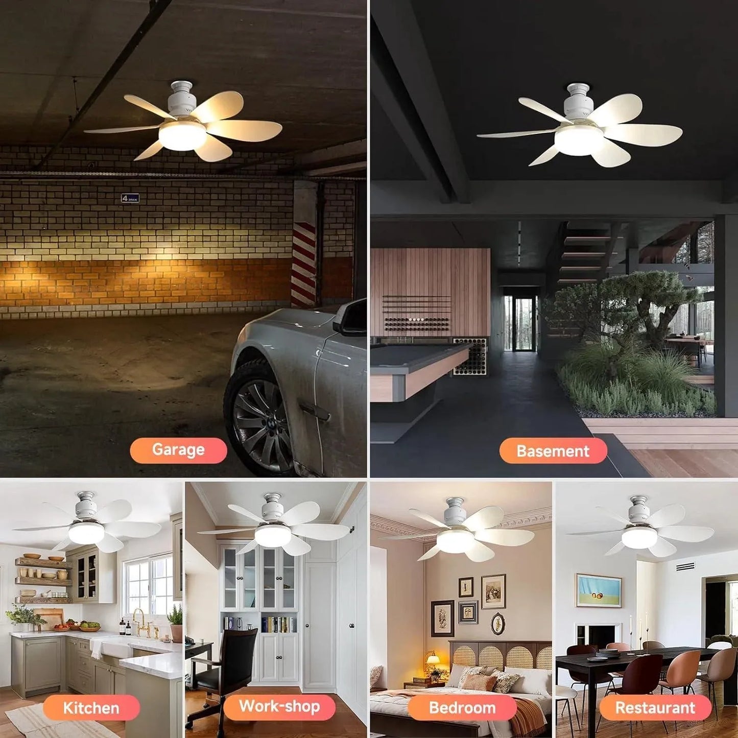 Ventilateur de Plafond Silencieux avec Lampe LED et Télécommande